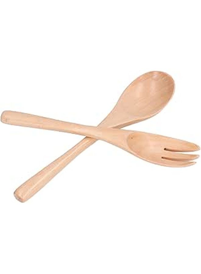 Beech Salad Servers Set Fork and Spoon for Mixing Pasta Fruits Vegetables - Image 1