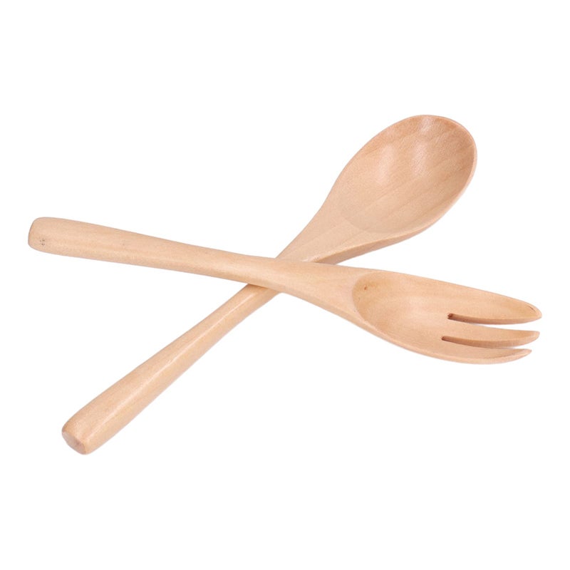 Beech Salad Servers Set Fork and Spoon for Mixing Pasta Fruits Vegetables - Image 2