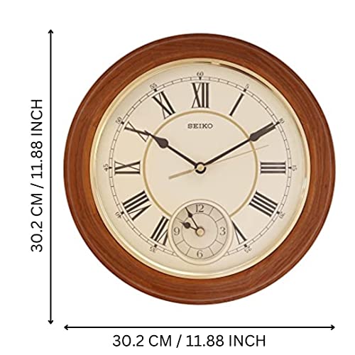 Seiko Elegant Round Brown Wooden Analog Home Decor Roman Numbers Wall Clock (Size: 30.4 x 30.4 x 5.8 CM | Weight: 1080 gram | Color: Brown) - Image 2
