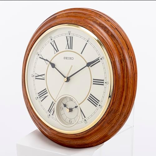 Seiko Elegant Round Brown Wooden Analog Home Decor Roman Numbers Wall Clock (Size: 30.4 x 30.4 x 5.8 CM | Weight: 1080 gram | Color: Brown) - Image 5