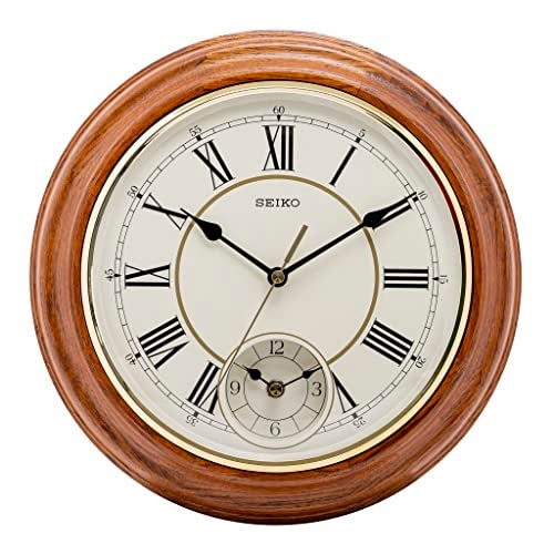 Seiko Elegant Round Brown Wooden Analog Home Decor Roman Numbers Wall Clock (Size: 30.4 x 30.4 x 5.8 CM | Weight: 1080 gram | Color: Brown) - Image 1