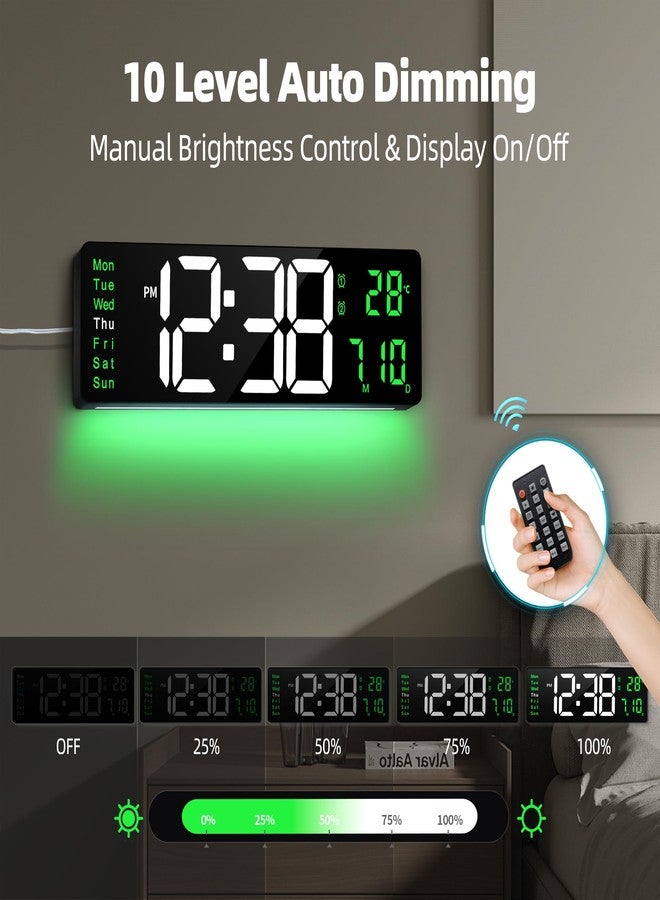 Maxstar 16" Digital Wall Clock with Remote, 2 Alarms, DST, Date, Week, Dimmer,Large Digital Clock With Temperatur,Jumbo Number,LED Display,Night Light for Living Room,Kitchen,Garage,Gym,Desk (Green) - Image 4