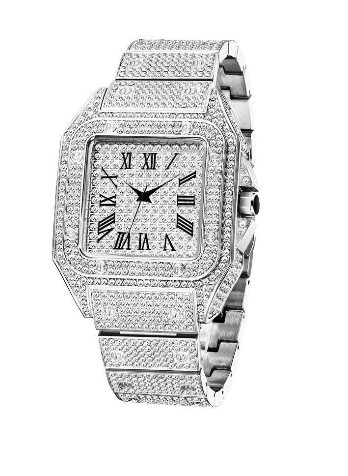 MISS FOX Roman High-End Hip-Hop Star-Studded Diamond Square Men's Watch Fashion Quartz Wristwatch Hot Gift - Image 1