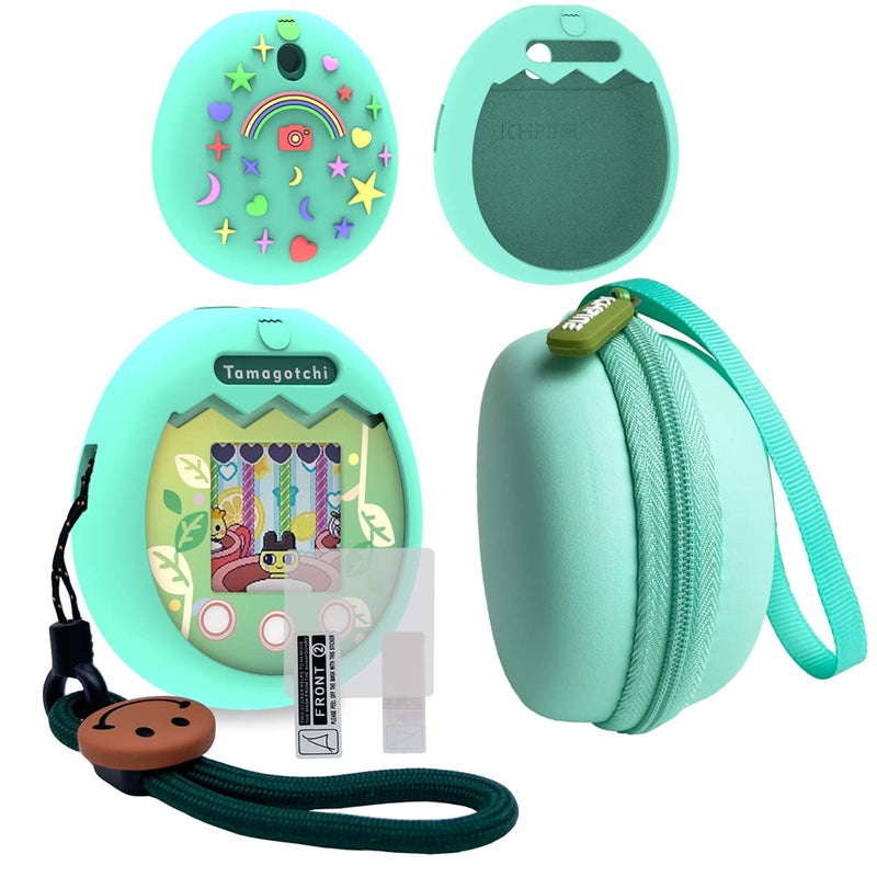 JCHPINE Hard Carrying Case and Silicone Cover Compatible with Tamagotchi Pix Interactive Virtual Pet Game Machine, Screen Film Protector for Tamagotchi Pix Accessories (Green) - Image 1
