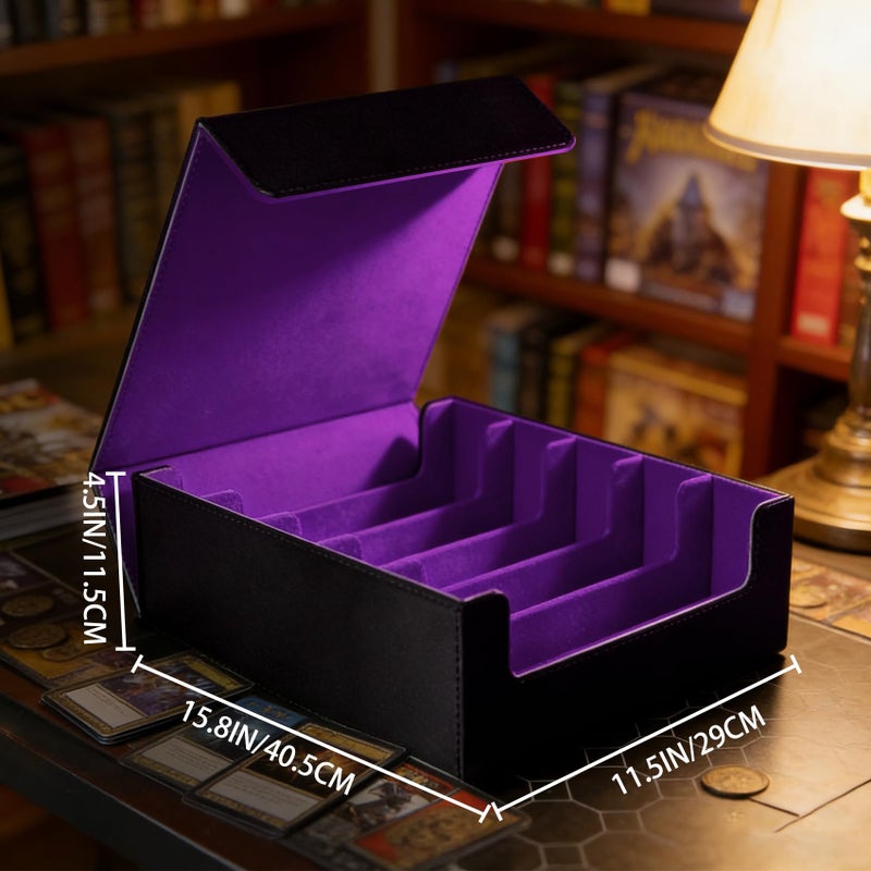Scimi Magnetic Leather Trading Card Storage Box - 5-Row Deck Case Design, 3900+ Capacity for YuGiOh, MTG, TCG and Sports Cards, Includes 24 Colorful Dividers & 5 Card Supportsï¼ˆBlack/Purpleï¼‰ - Image 2
