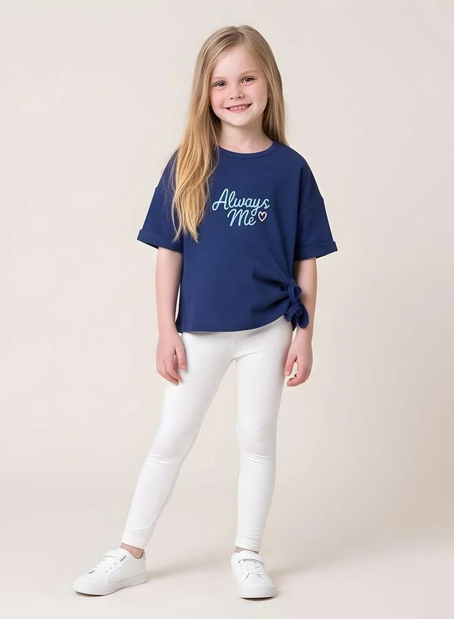Take Two Girls Oversized T-Shirt with Chest Embroidery By Juniorloom