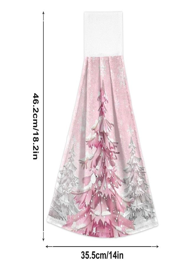 Boccsty Pink Cartoon Christmas Tree Hanging Kitchen Towels 2 Pieces White Snowflake Dish Tie Hand Towels for Farmhouse - Image 3