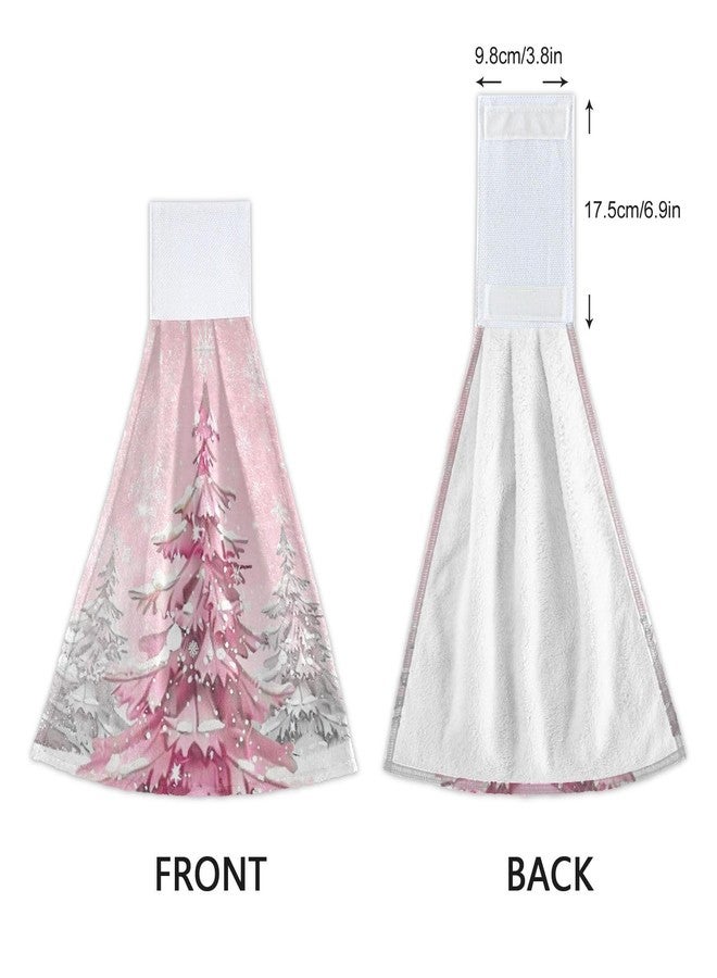 Boccsty Pink Cartoon Christmas Tree Hanging Kitchen Towels 2 Pieces White Snowflake Dish Tie Hand Towels for Farmhouse - Image 4