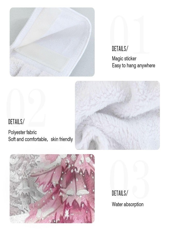 Boccsty Pink Cartoon Christmas Tree Hanging Kitchen Towels 2 Pieces White Snowflake Dish Tie Hand Towels for Farmhouse - Image 5