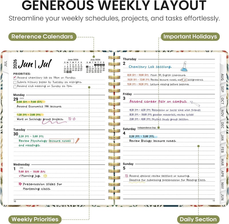 Taja Planner 2026-2027, Academic Year Weekly and Monthly Calender Planner, from Jul 2026 - Jun 2027, Spiral Bound School Planning Book, Perfect for Teacher, Student, Women & Men, A4 (8.5" x 11"), Herbs - Image 3