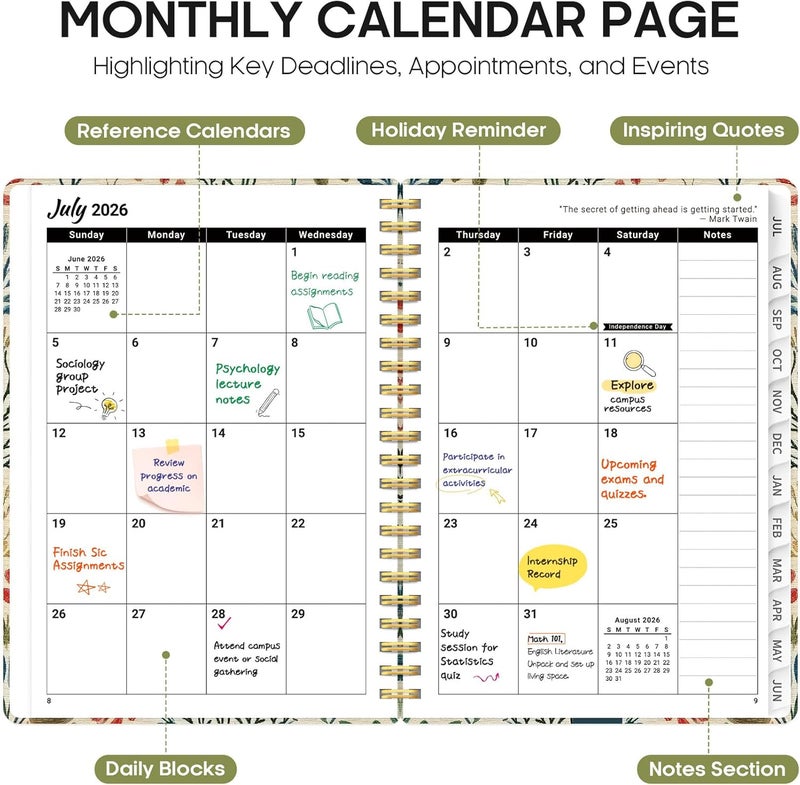 Taja Planner 2026-2027, Academic Year Weekly and Monthly Calender Planner, from Jul 2026 - Jun 2027, Spiral Bound School Planning Book, Perfect for Teacher, Student, Women & Men, A4 (8.5" x 11"), Herbs - Image 2
