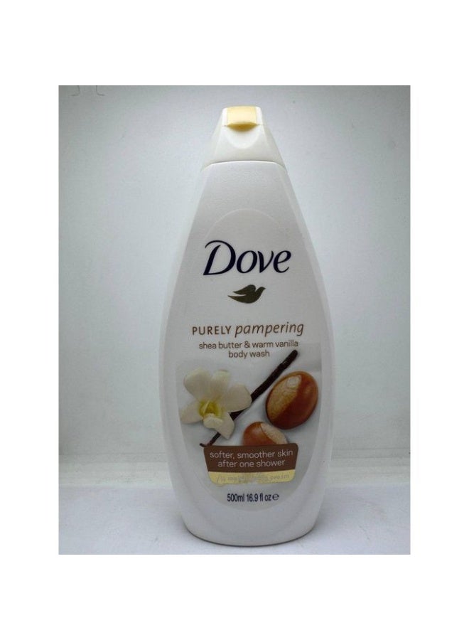 دوف كريم دش شيا باتر وفانيليا للبشرة الجافة، 500 مل، غسول جسم مغذي برغوة كثيفة