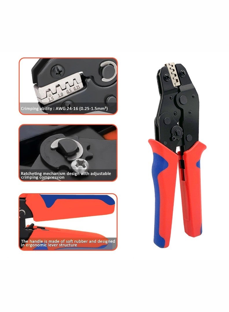 kashemano Terminals Crimping Tool Set SN-58B Plier with 3 Interchangeable Jaws, Red Blue - Image 3