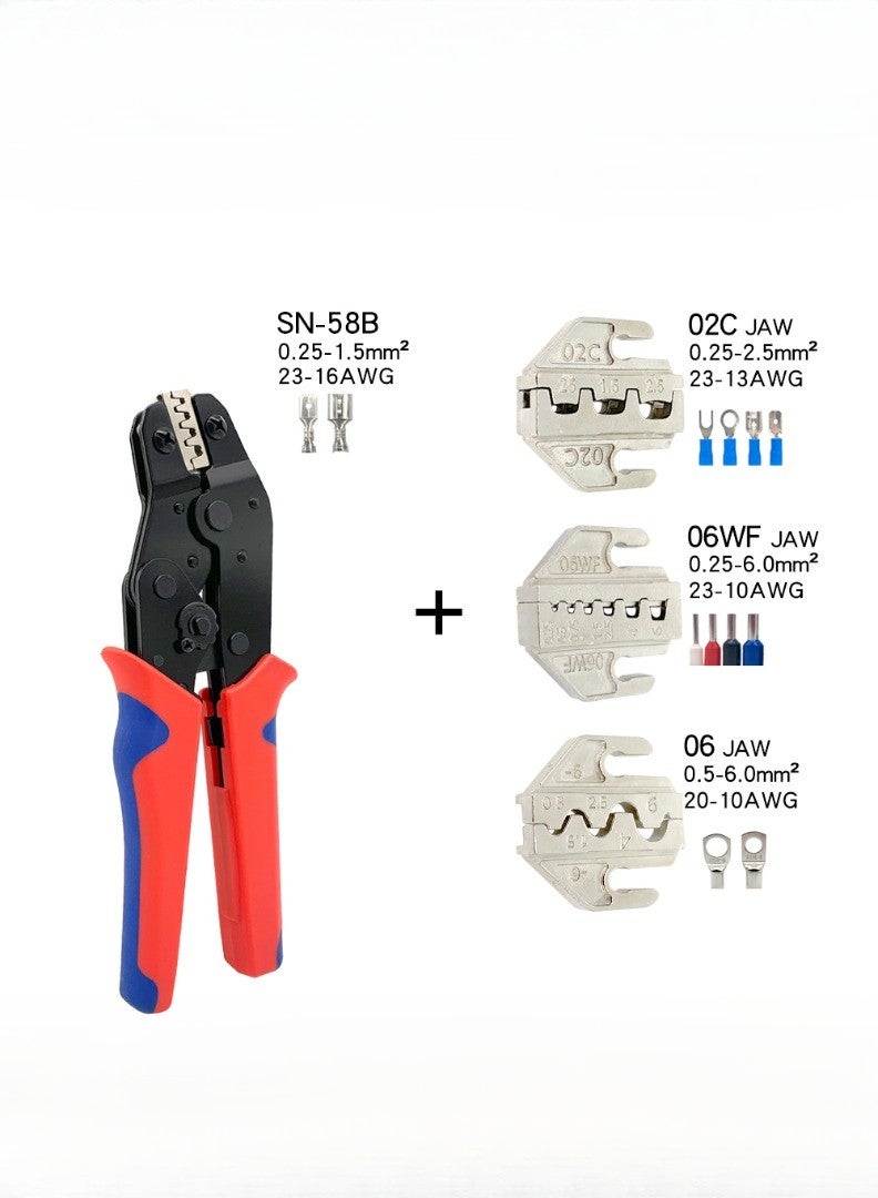 kashemano Terminals Crimping Tool Set SN-58B Plier with 3 Interchangeable Jaws, Red Blue - Image 1