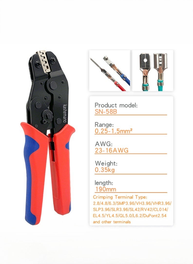 kashemano Terminals Crimping Tool Set SN-58B Plier with 3 Interchangeable Jaws, Red Blue - Image 2