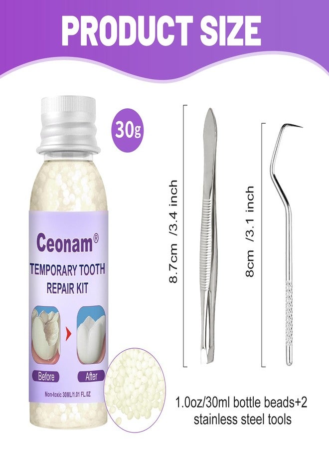 Ceonam 1.0oz / 30ml Moldable Tooth Repair Kit with Stainless Steel Tweezer and Dental Pick, Temporary Teeth Replacement Beads in Natural Color for Broken or Missing Teeth, Denture Repair, and DIY Oral Care - Image 2