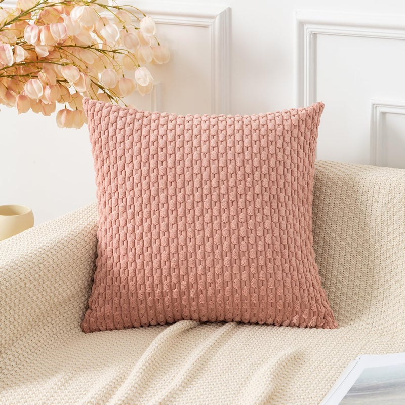 K KEVIN TEXTILE Kevin Textile Throw Pillow Covers Soft Corduroy Decorative Set of 2 Boho Striped Pillow Covers Pillowcases Farmhouse Home Decor for Couch Bed Sofa Living Room 18x18 Inch Baby Pink  - Image 4