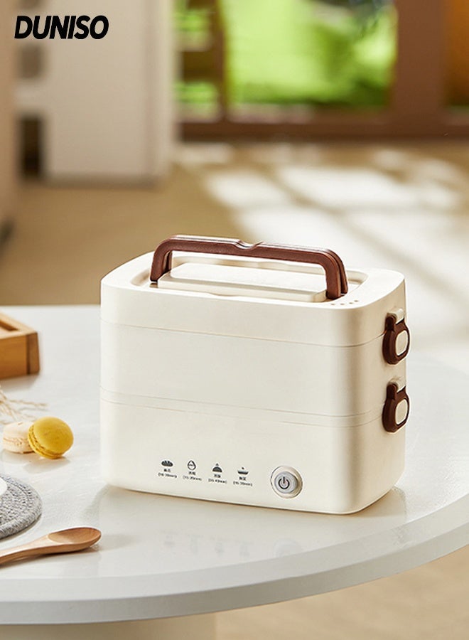 DUNISO صندوق غداء كهربائي مزدوج الطبقات مع مقبض من الفولاذ المقاوم للصدأ سخان طعام ساخن صندوق غداء محكم التسرب صندوق غداء حراري كهربائي متعدد الوظائف سخان طعام ذاتي الطهي صندوق غداء للمكتب، المدرسة - Image 1