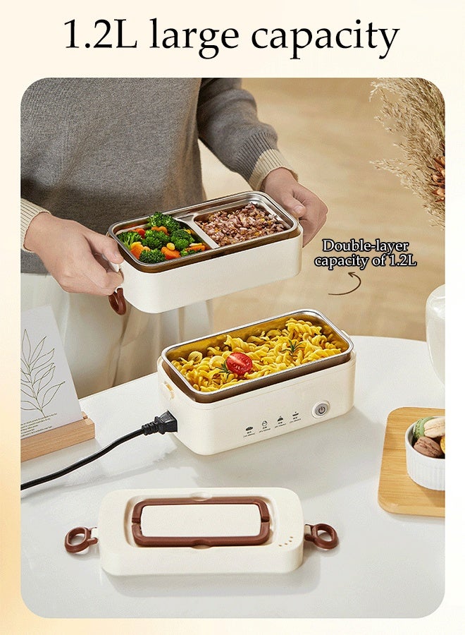 DUNISO صندوق غداء كهربائي مزدوج الطبقات مع مقبض من الفولاذ المقاوم للصدأ سخان طعام ساخن صندوق غداء محكم التسرب صندوق غداء حراري كهربائي متعدد الوظائف سخان طعام ذاتي الطهي صندوق غداء للمكتب، المدرسة - Image 2