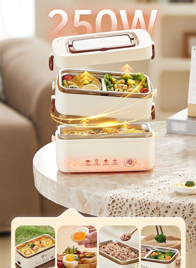 DUNISO صندوق غداء كهربائي مزدوج الطبقات مع مقبض من الفولاذ المقاوم للصدأ سخان طعام ساخن صندوق غداء محكم التسرب صندوق غداء حراري كهربائي متعدد الوظائف سخان طعام ذاتي الطهي صندوق غداء للمكتب، المدرسة - Image 3