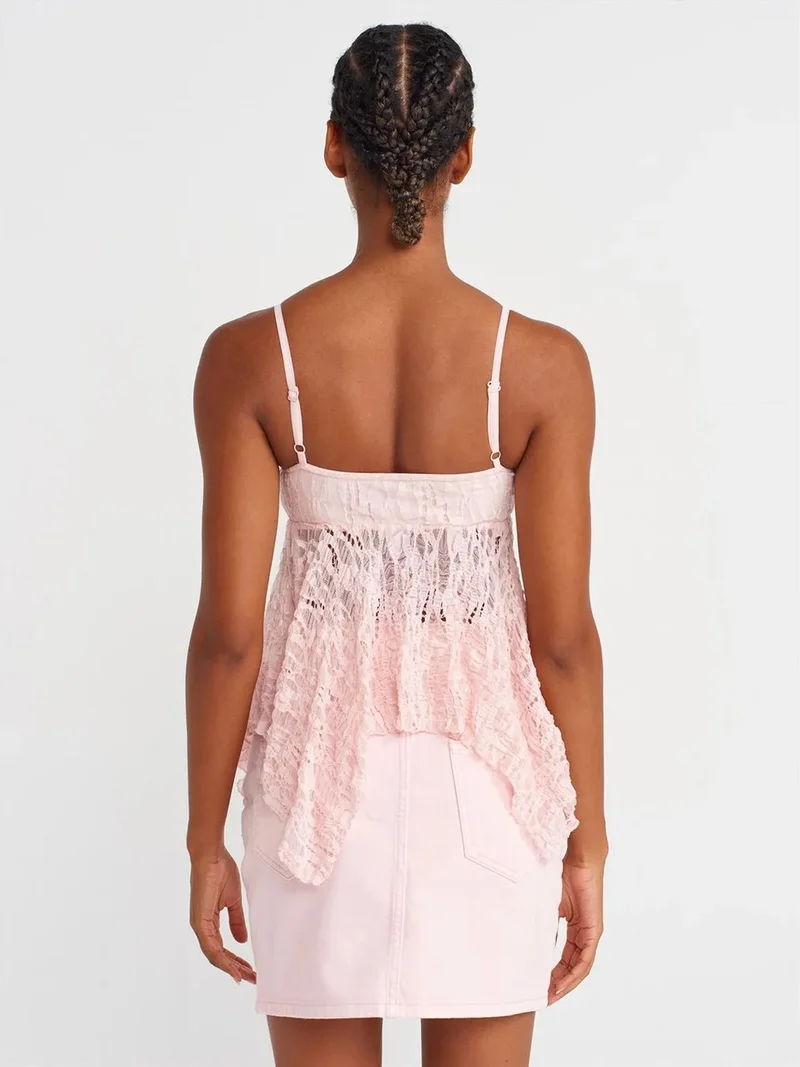 ديلفين DILVIN Lace Square-Neck Tie-Front Cami Blouse