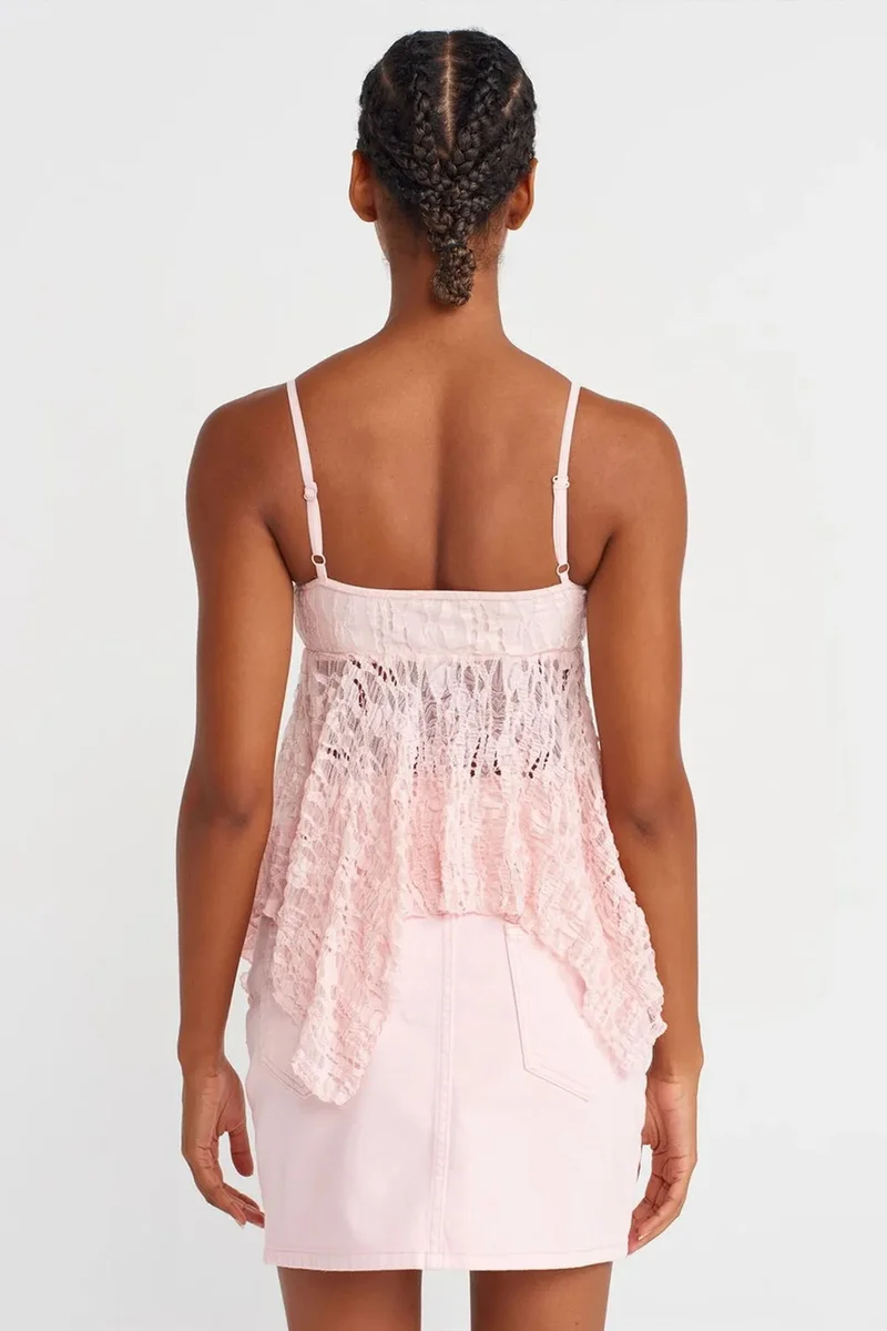 Dilvin Blush Pink DILVIN Lace Square-Neck Tie-Front Cami Blouse for Women | Best Price UAE
