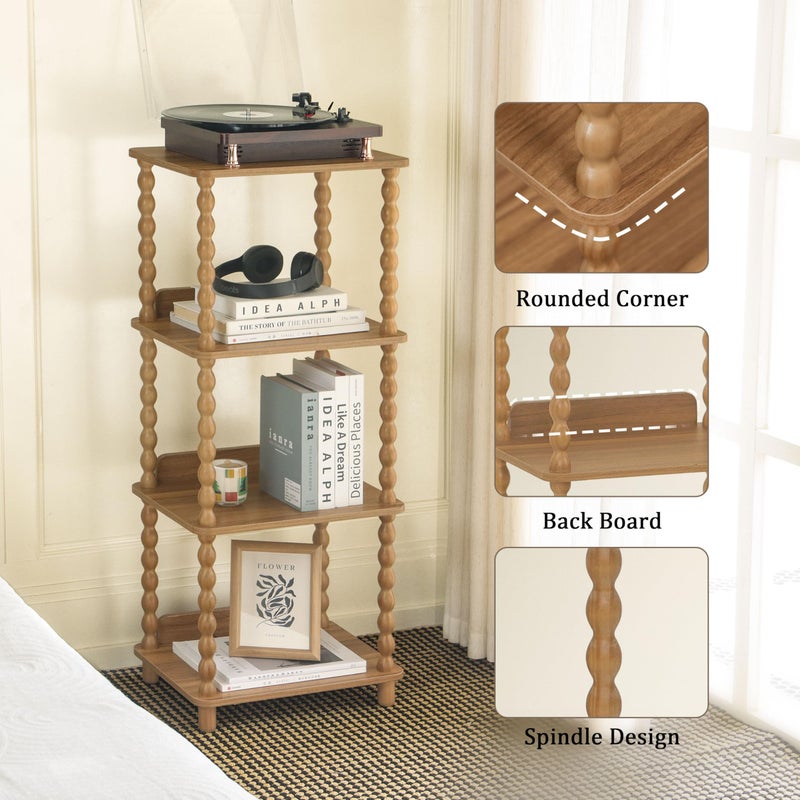 Fultyle Bookshelf, 4-Tier Bookcase with Open Shelves, Vintage Book Shelf for Small Spaces, Bedroom, Living Room and Office with Solid Wood Legs (Caramel Tan) - Image 4
