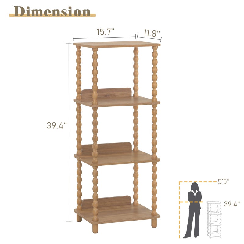 Fultyle Bookshelf, 4-Tier Bookcase with Open Shelves, Vintage Book Shelf for Small Spaces, Bedroom, Living Room and Office with Solid Wood Legs (Caramel Tan) - Image 3