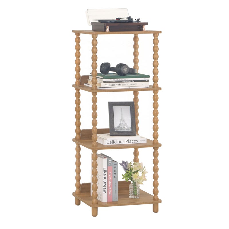 Fultyle Bookshelf, 4-Tier Bookcase with Open Shelves, Vintage Book Shelf for Small Spaces, Bedroom, Living Room and Office with Solid Wood Legs (Caramel Tan) - Image 1