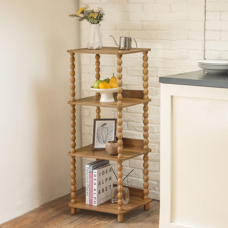 Fultyle Bookshelf, 4-Tier Bookcase with Open Shelves, Vintage Book Shelf for Small Spaces, Bedroom, Living Room and Office with Solid Wood Legs (Caramel Tan) - Image 5