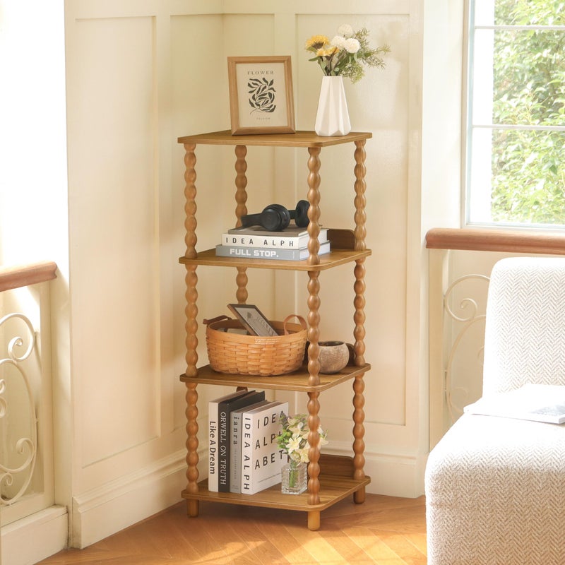 Fultyle Bookshelf, 4-Tier Bookcase with Open Shelves, Vintage Book Shelf for Small Spaces, Bedroom, Living Room and Office with Solid Wood Legs (Caramel Tan) - Image 2