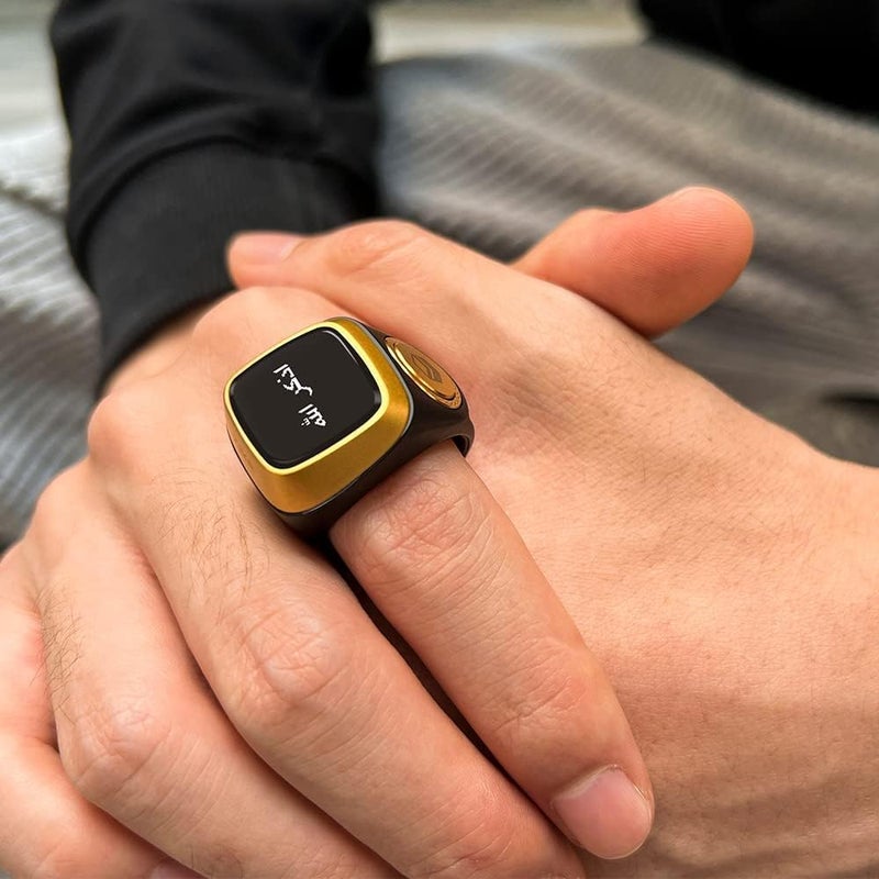 Zikr Smart Tasbih Ring, Muslim Prayer Timing Reminder, OLED Display, Tasbih Counter, Wearable Technology, Waterproof, Lite Version, Acrylic, Black, 20MM - Image 2