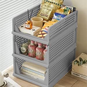 ink craft ink craft Plastic Foldable Stackable Organizer Rack Drawer Shelf Storage Container for Home Wardrobe Cupboard Grey Pack Of 2 - Image 2