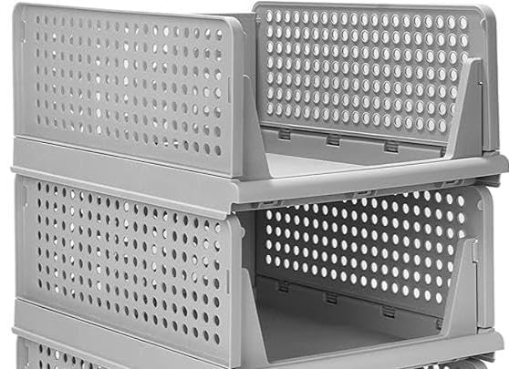 ink craft ink craft Plastic Foldable Stackable Organizer Rack Drawer Shelf Storage Container for Home Wardrobe Cupboard Grey Pack Of 2 - Image 1