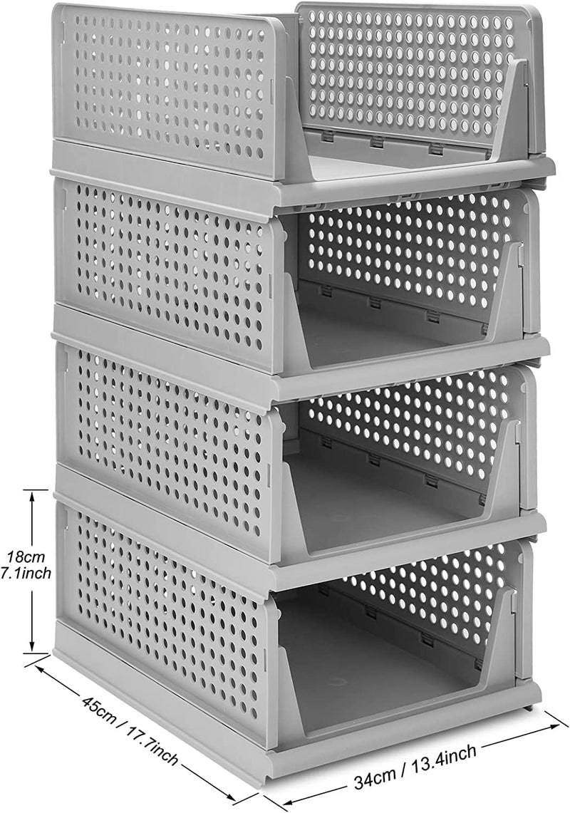 ink craft ink craft Plastic Foldable Stackable Organizer Rack Drawer Shelf Storage Container for Home Wardrobe Cupboard Grey Pack Of 2 - Image 4