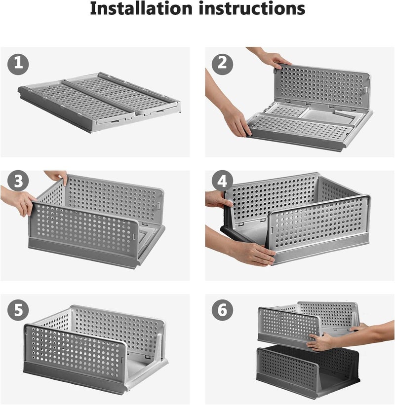 ink craft ink craft Plastic Foldable Stackable Organizer Rack Drawer Shelf Storage Container for Home Wardrobe Cupboard Grey Pack Of 2 - Image 5