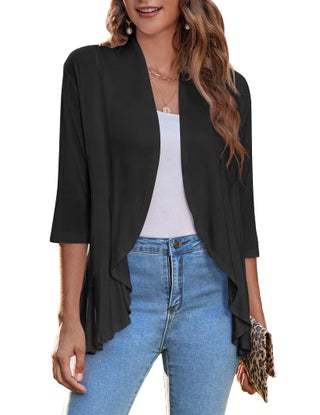 Zeagoo Women's Open Front 3/4 Sleeve Draped Ruffles Knit Cardigan X-Large Black - pzsku/Z6767F9FF6842F7DA48B7Z/45/1762240772/ecf72525-46f8-4195-ba23-a64fe48cb22c
