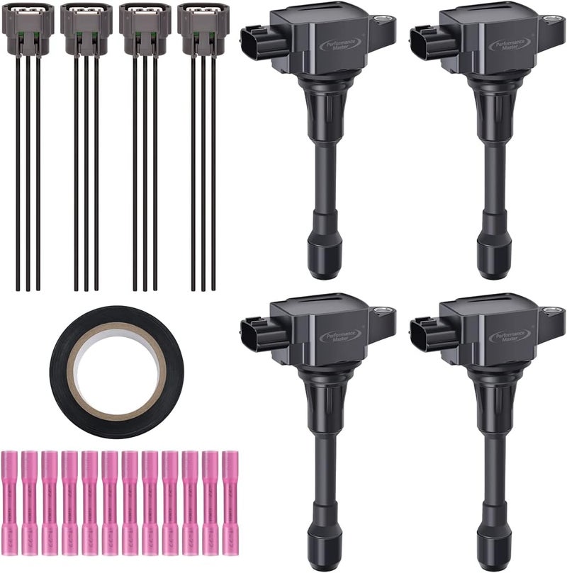 Performance Master Set of 4 Ignition Coils Pack & Pigtail Connector Wiring Harness Kit - Image 1