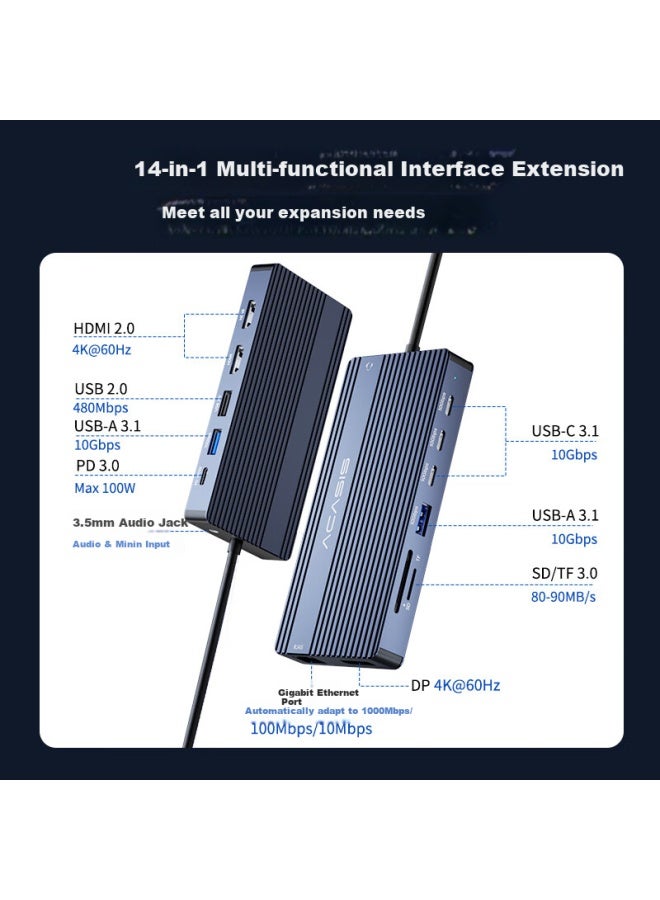 Acasis Dual Hdmi Docking Station Usb Dp Dock Four-screen Extended Usb Extension Cable Dock Type-c For Apple Huawei Ds-0202 - Image 1