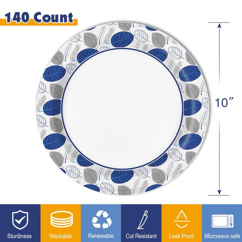 Ginkgo 140 Count Paper Plates 10 Inch  Disposable Larger Dinner Paper Plates for Family Gatherings  Parties  Picnic  Holiday and Daily Use - Image 2