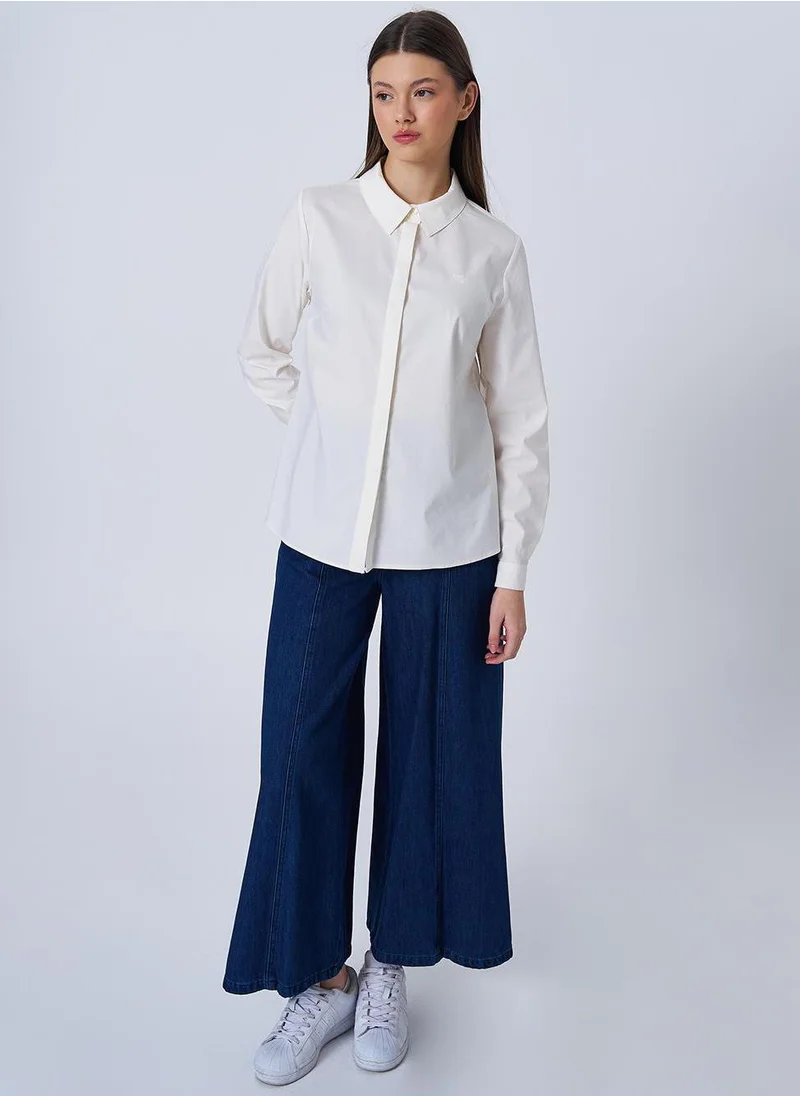 Kayra Shirt Collar Poplin Tunic in Ecru