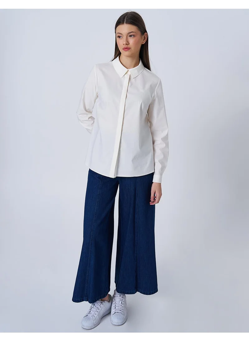 Kayra Shirt Collar Poplin Tunic in Ecru