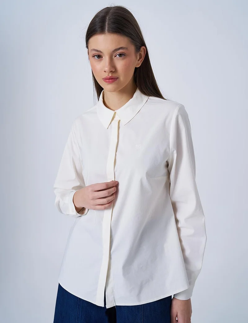 Kayra Shirt Collar Poplin Tunic in Ecru