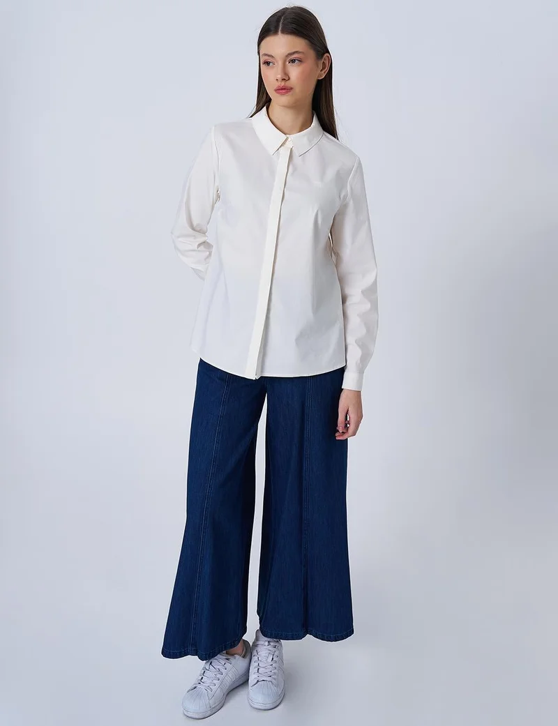 Kayra Shirt Collar Poplin Tunic in Ecru