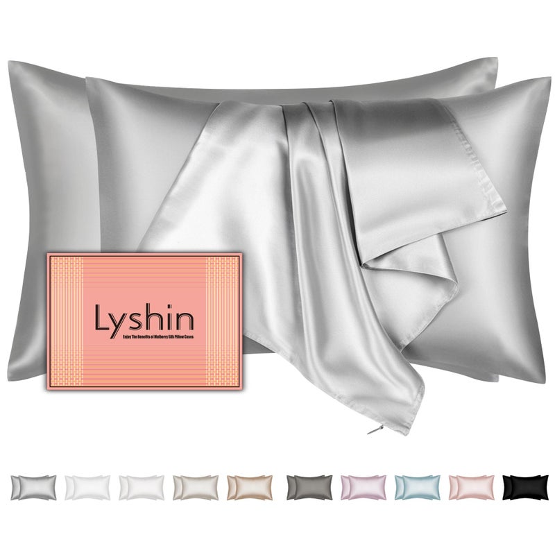 LYSHIN سادة الحرير التوت 2 حزمة كوين حجم 20 × 30 بوصة مع سحاب مخفي فائقة النعومة وناعمة تهدئة الحرير وسادة مجموعة وسادة من 2 أفضل للشعر والجلد هدايا للنساء الرجال - Image 1