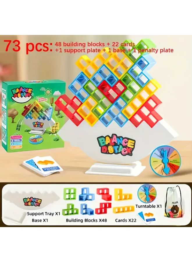 Balance Blocks Tower Game 73 Pcs Stacking Family Party Fun Desktop Toy Set - Image 1