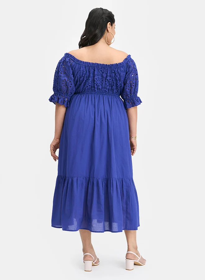 Virgio  VIRGIO 100% Cotton Schiffli Midi Dress for Women | Best Price UAE