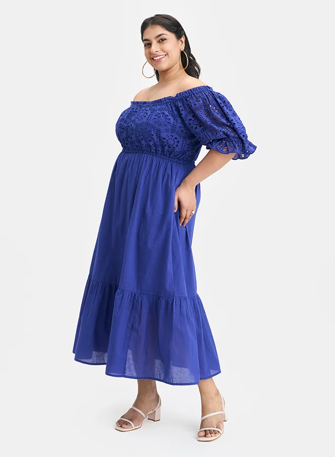 Virgio  VIRGIO 100% Cotton Schiffli Midi Dress for Women | Best Price UAE