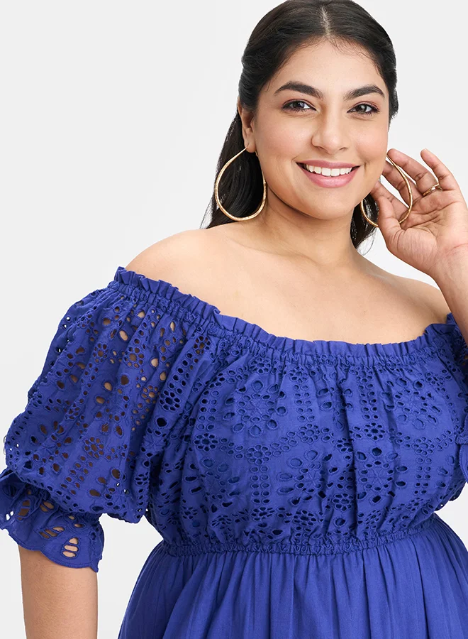 Virgio  VIRGIO 100% Cotton Schiffli Midi Dress for Women | Best Price UAE