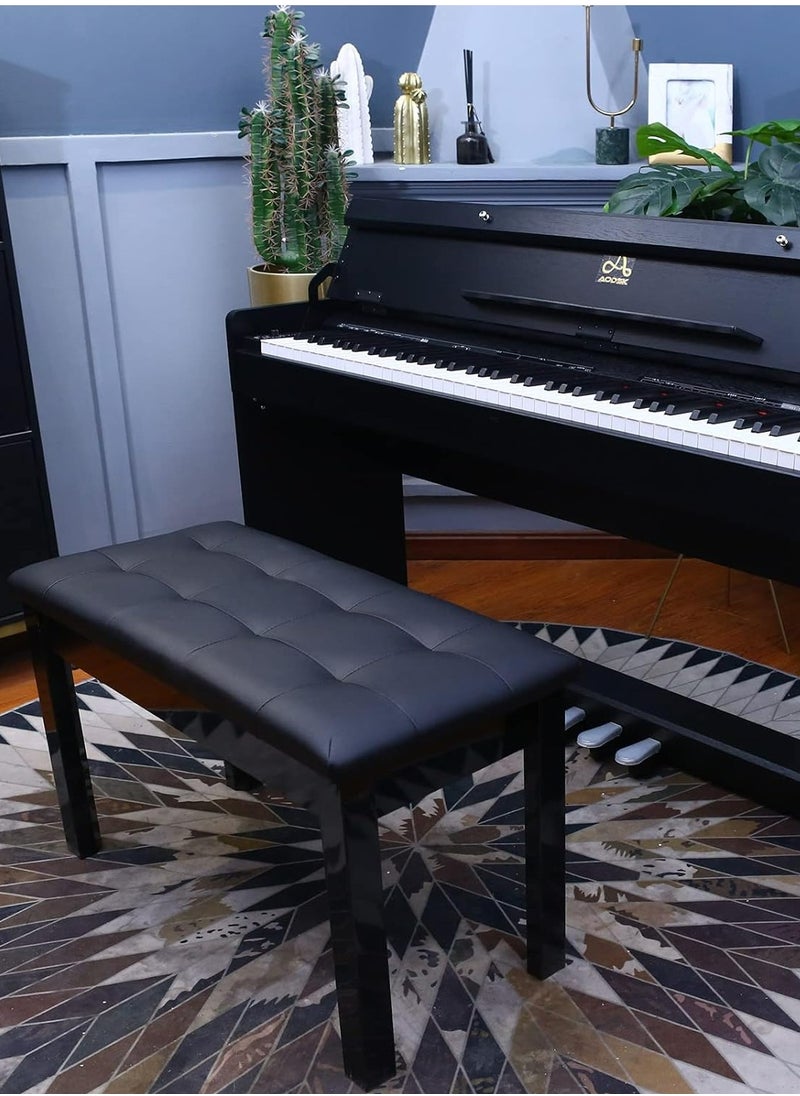Generic Duet Piano Bench Solid Wood Piano Stool Keyboard Bench Double Seat With PU Leather Seat Cushion Wooden Bench With Storage Bookcase  - Image 2